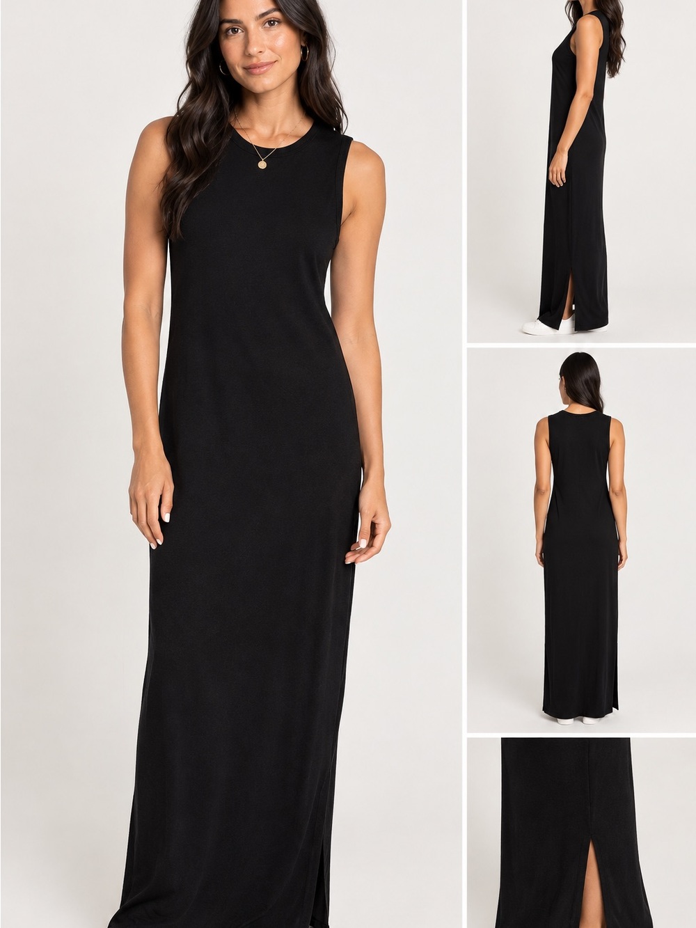 Quince Black Sleeveless Maxi Dress with Side Slit